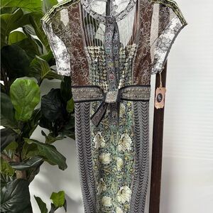 Byron Lars Brown and Green Patterned Midi Dress